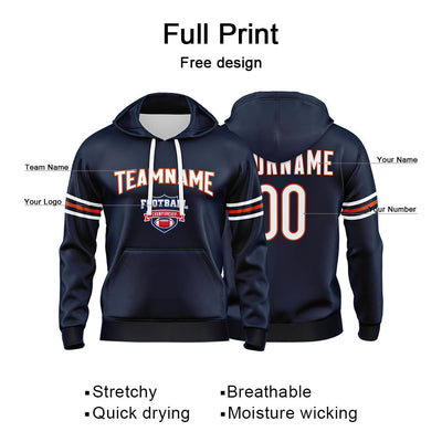 Custom Sweatshirt Hoodie For Men Women Girl Boy Print Your Logo Name Number Navy&White&Orange enthsush