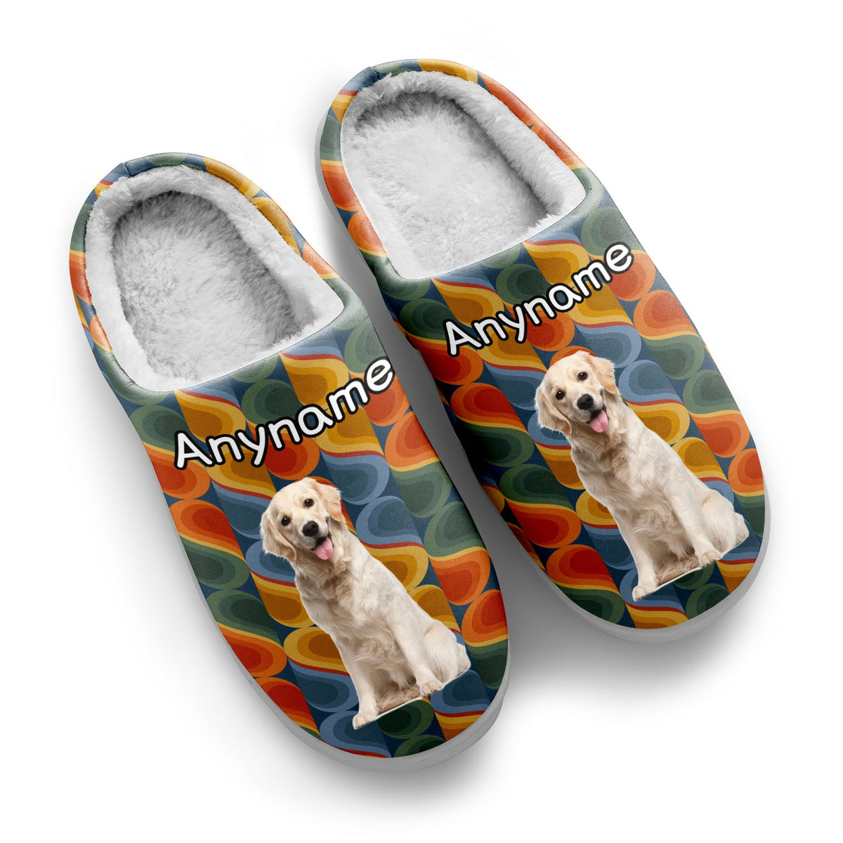 Custom Your Own Personalized Cotton Slippers for Dog Cat Lover Add Any Text Photoes Orange&Grayish blue enthsush