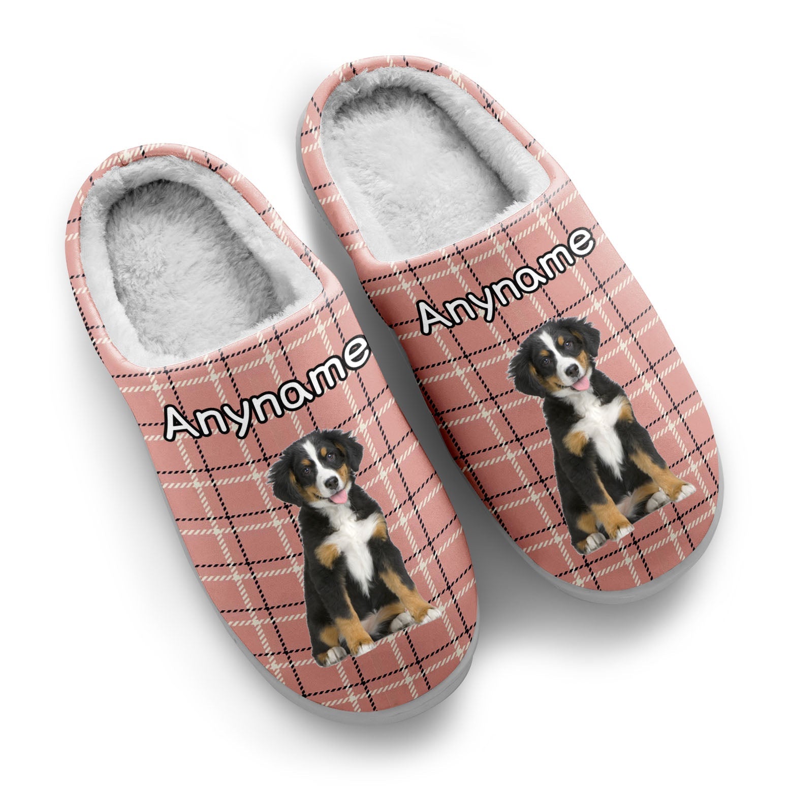 Custom Your Own Personalized Cotton Slippers for Dog Cat Lover Add Any Text Photoes Pink  Lattice enthsush