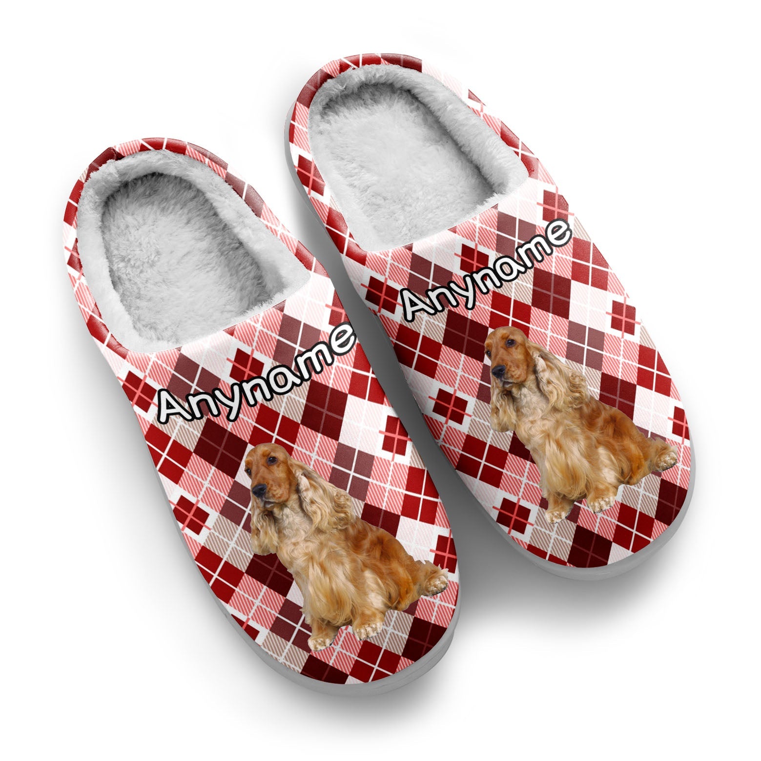 Custom Your Own Personalized Cotton Slippers for Dog Cat Lover Add Any Text Photoes Red&White Diamond enthsush