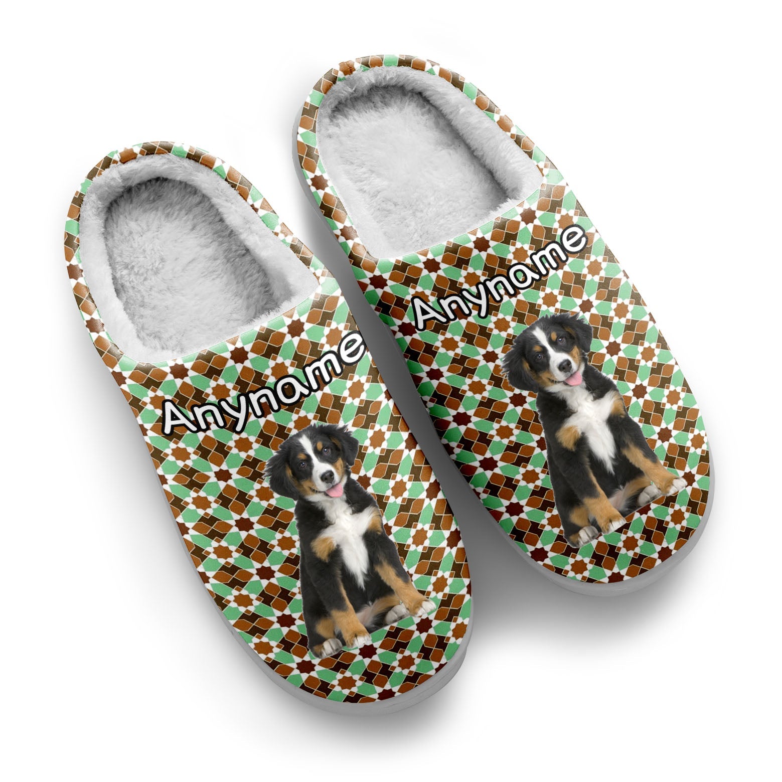 Custom Your Own Personalized Cotton Slippers for Dog Cat Lover Add Any Text Photoes White&Light Green&Brown enthsush