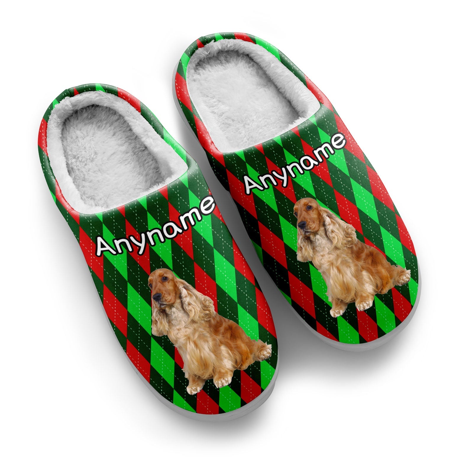 Custom Your Own Personalized Cotton Slippers for Dog Cat Lover Add Any Text Photoes Red&Green Diamond enthsush