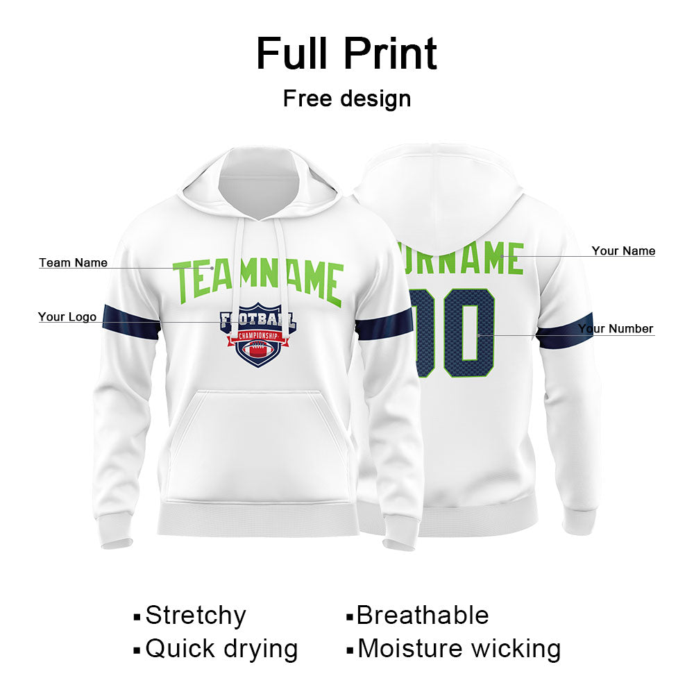 Custom Sweatshirt Hoodie For Men Women Girl Boy Print Your Logo Name Number White&Navy&Neon Green enthsush