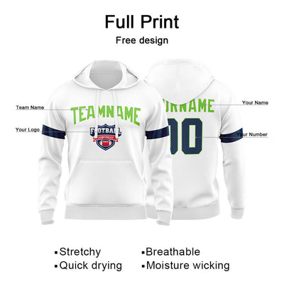 Custom Sweatshirt Hoodie For Men Women Girl Boy Print Your Logo Name Number White&Navy&Neon Green enthsush