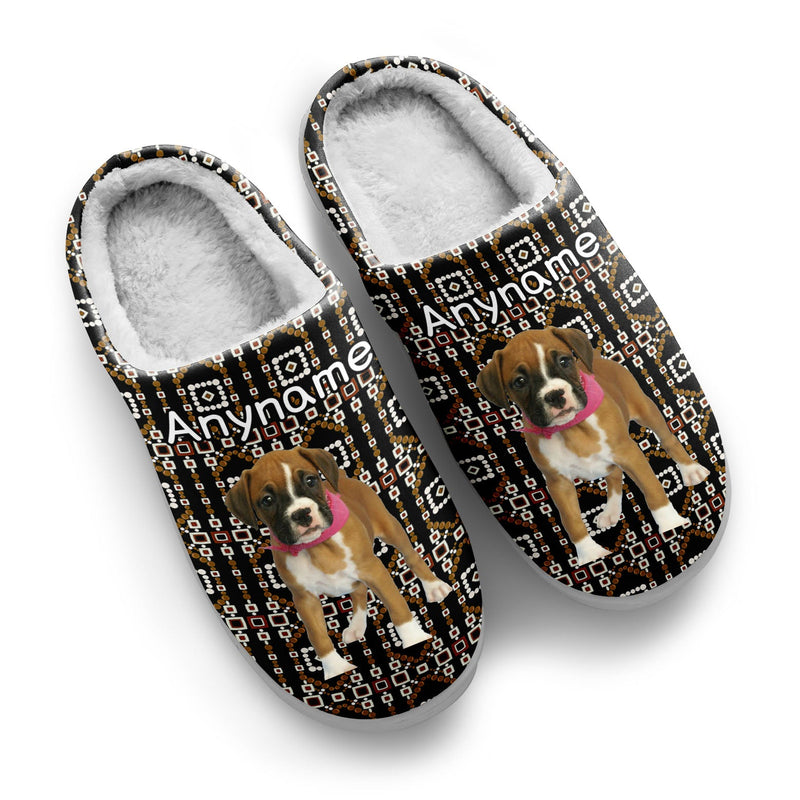 Custom Your Own Personalized Cotton Slippers for Dog Cat Lover Add Any Text Photoes Black&Brown
