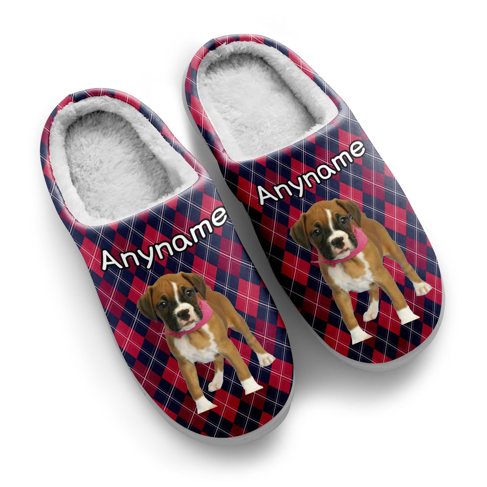 Custom Your Own Personalized Cotton Slippers for Dog Cat Lover Add Any Text Photoes Pink&Navy Diamond enthsush