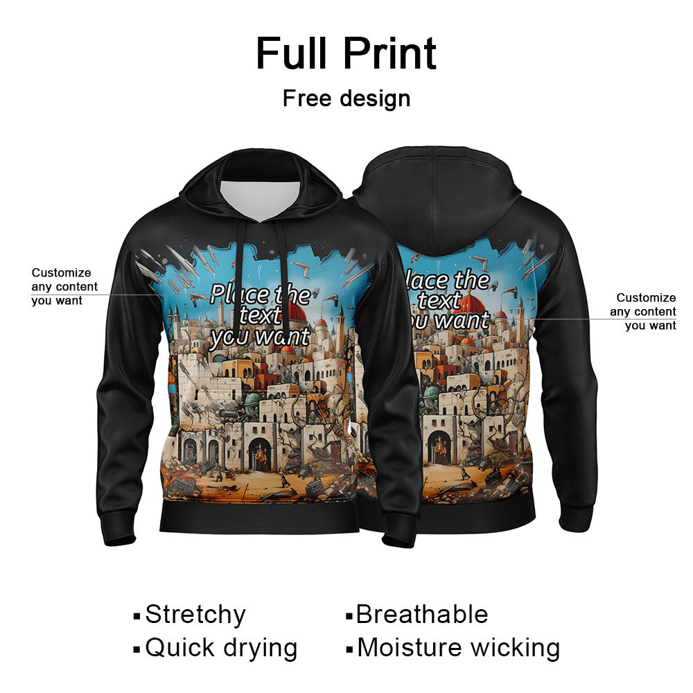 Custom Black 3D Pattern Design Bomber Full-Snap Varsity  Hoodie enthsush