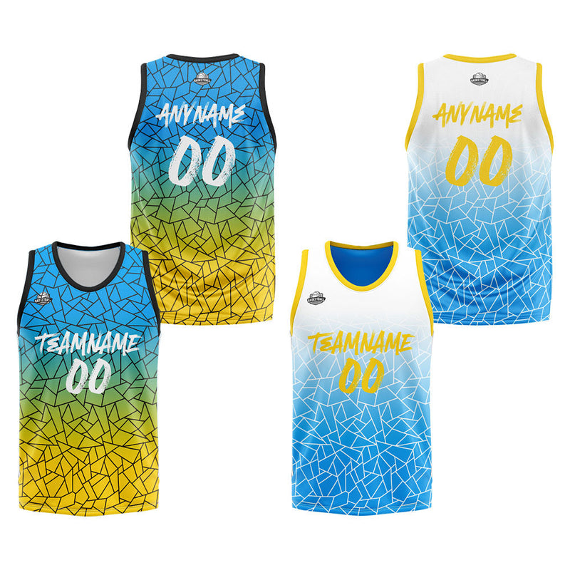 Custom Reversible Basketball Suit for Adults and Kids Personalized Jersey Flaw-Light Blue&Yellow