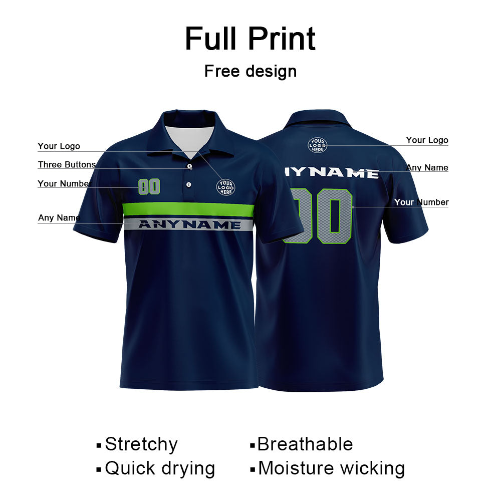 Custom Football Polo Shirts  for Men, Women, and Kids Add Your Unique Logo&Text&Number Seattle enthsush