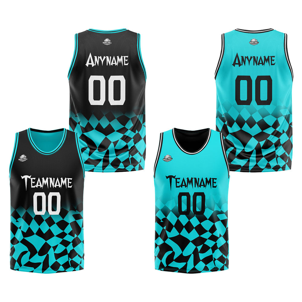 Custom Reversible Basketball Suit for Adults and Kids Personalized Jersey Black&Teal enthsush