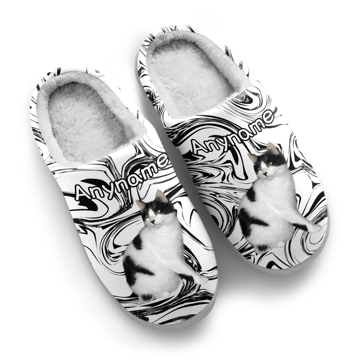 Custom Your Own Personalized Cotton Slippers for Dog Cat Lover Add Any Text Photoes White&Black Fluid enthsush