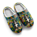 Custom Your Own Personalized Cotton Slippers for Dog Cat Lover Add Any Text Photoes Midnight Green&Yellow enthsush