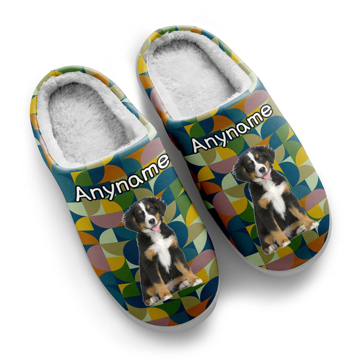 Custom Your Own Personalized Cotton Slippers for Dog Cat Lover Add Any Text Photoes Midnight Green&Yellow enthsush