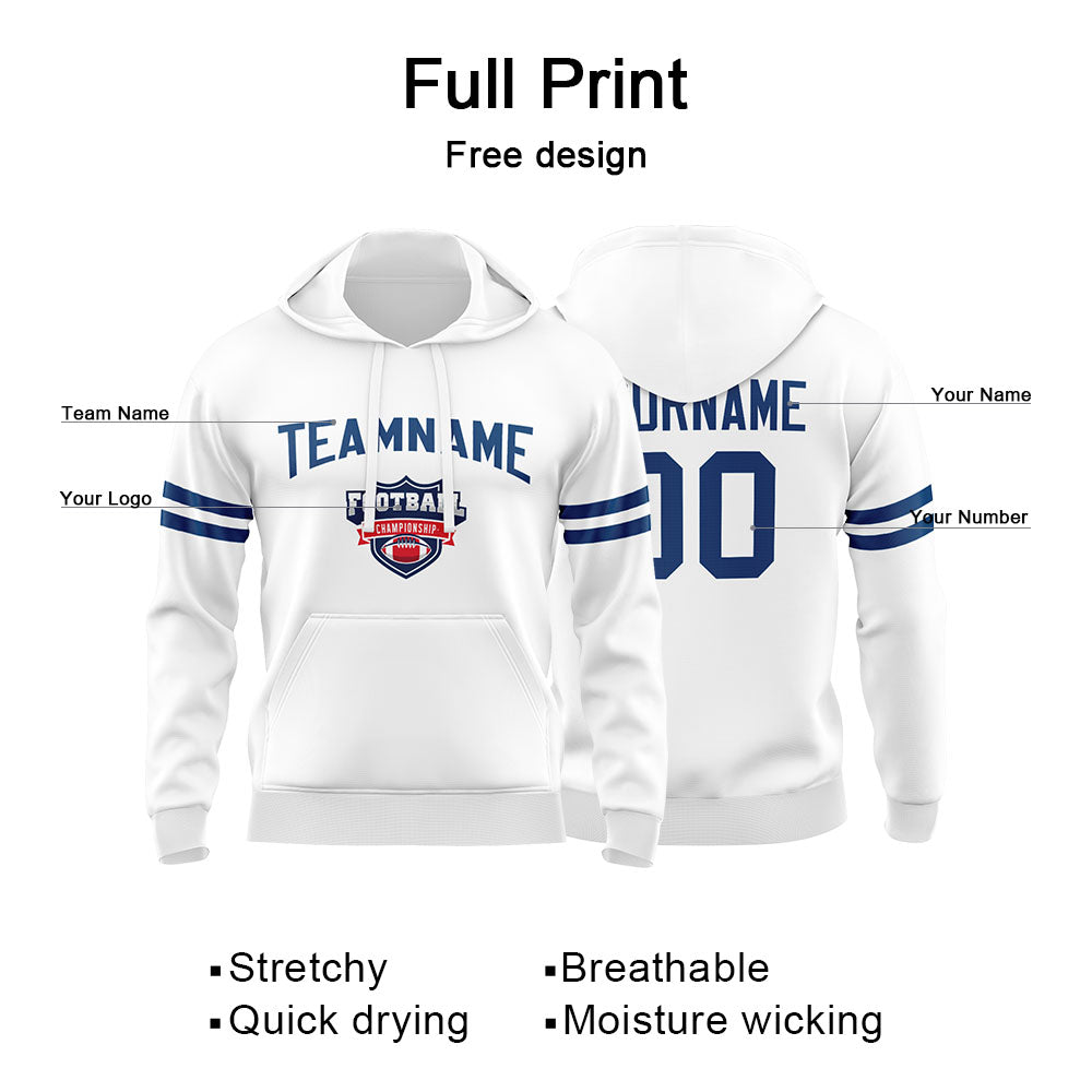 Custom Sweatshirt Hoodie For Men Women Girl Boy Print Your Logo Name Number White&Royal enthsush