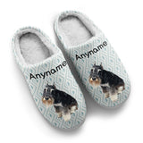 Custom Your Own Personalized Cotton Slippers for Dog Cat Lover Add Any Text Photoes Grayish blue triangle