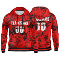Custom Red White-Black 3D Pattern Design Bomber Full-Snap Varsity  Hoodie enthsush