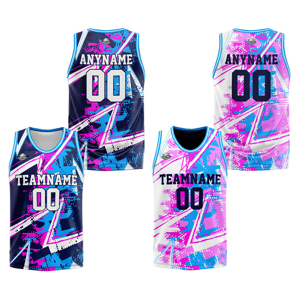 Custom Reversible Basketball Suit for Adults and Kids Personalized Jersey Pink&Blue enthsush