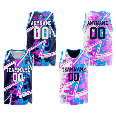 Custom Reversible Basketball Suit for Adults and Kids Personalized Jersey Pink&Blue enthsush