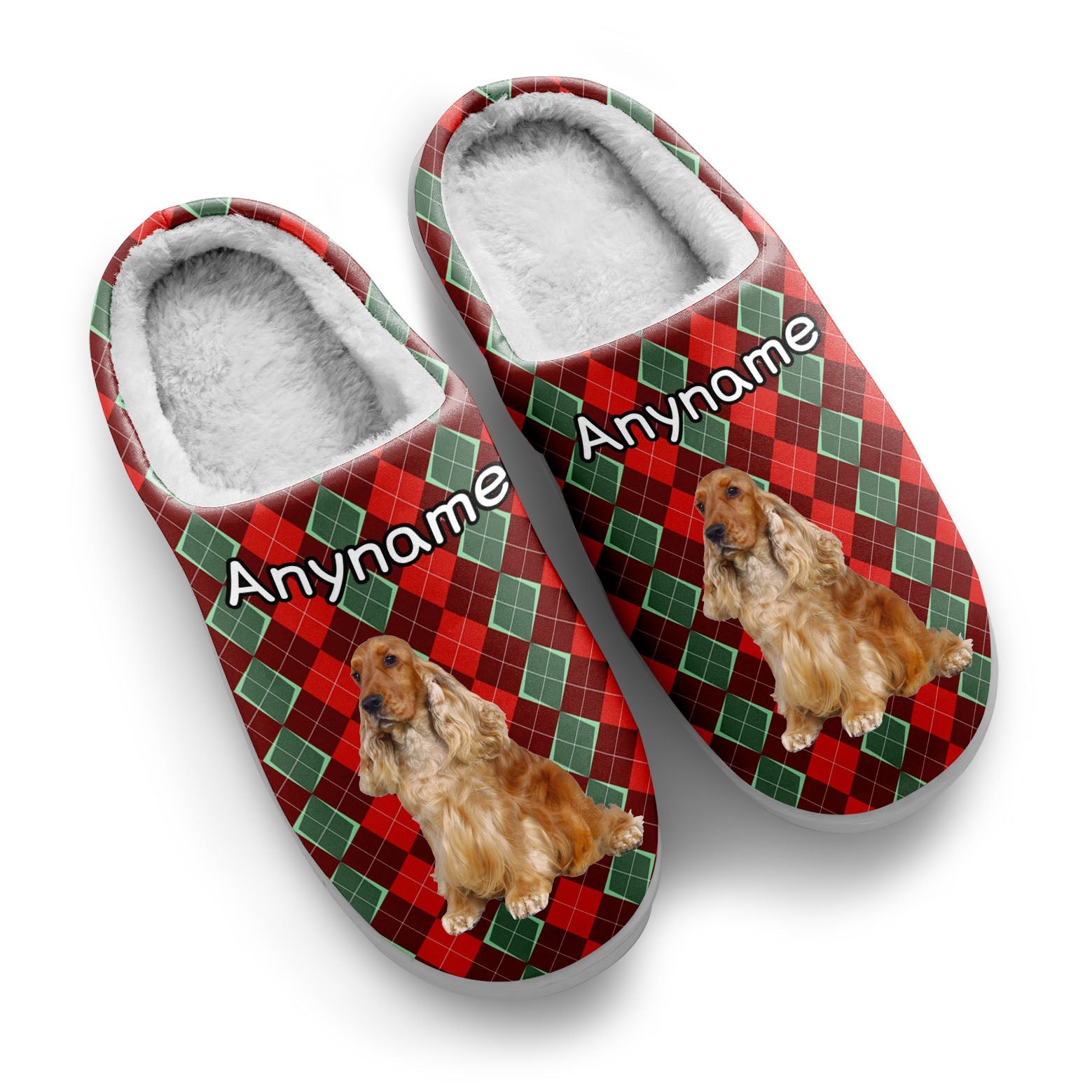 Custom Your Own Personalized Cotton Slippers for Dog Cat Lover Add Any Text Photoes Red&Green Diamond enthsush