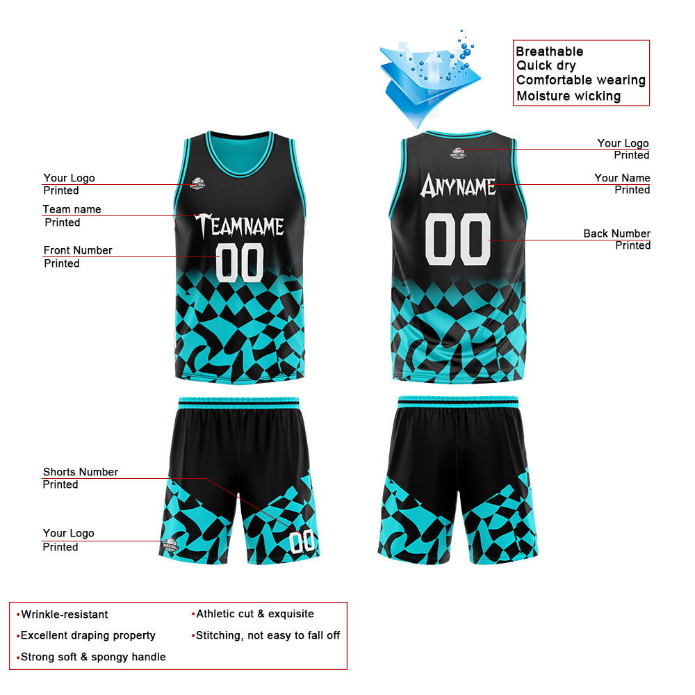 Custom Reversible Basketball Suit for Adults and Kids Personalized Jersey Black&Teal enthsush