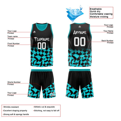 Custom Reversible Basketball Suit for Adults and Kids Personalized Jersey Black&Teal enthsush