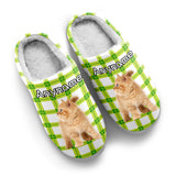 Custom Your Own Personalized Cotton Slippers for Dog Cat Lover Add Any Text Photoes Green&White Lattice