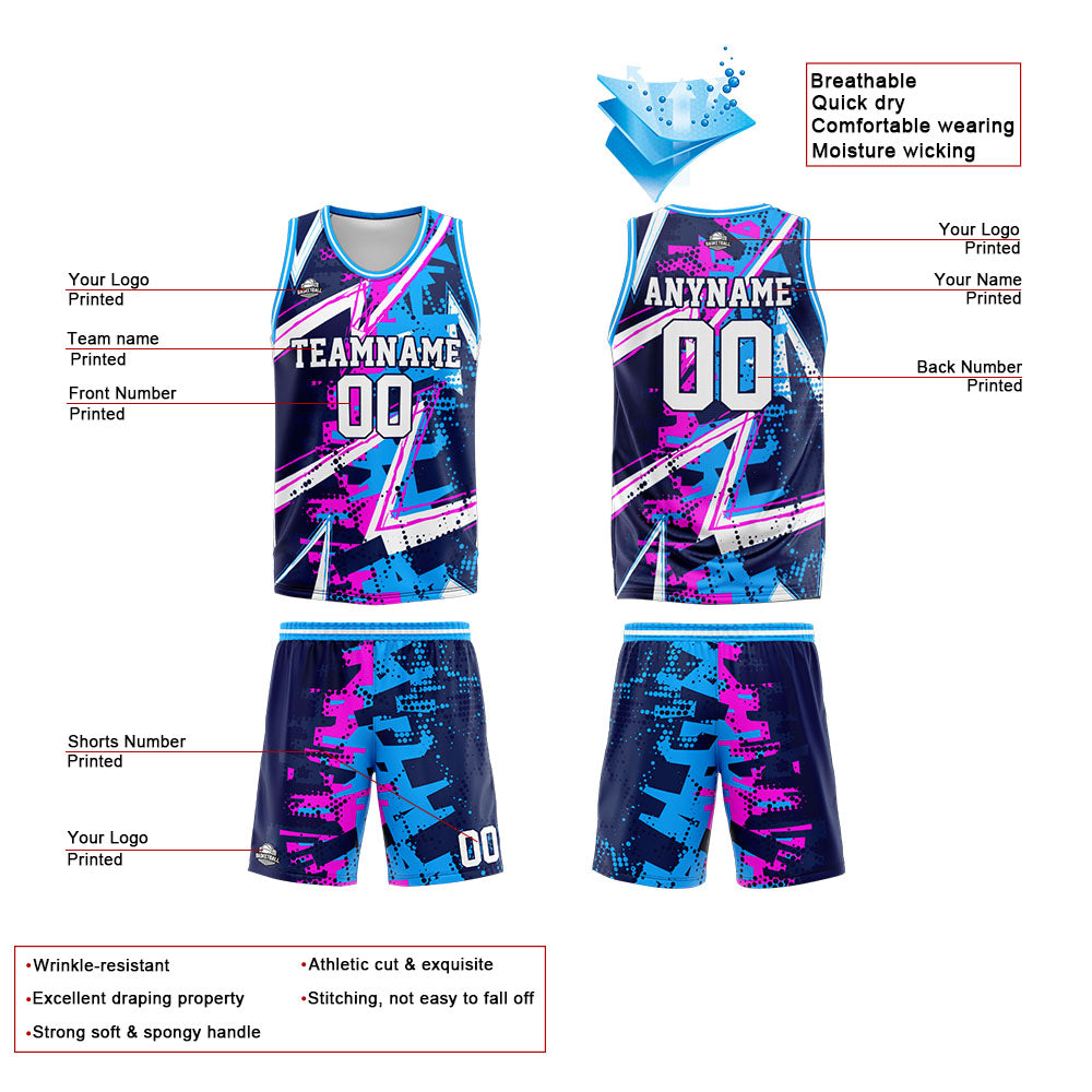 Custom Reversible Basketball Suit for Adults and Kids Personalized Jersey Pink&Blue enthsush