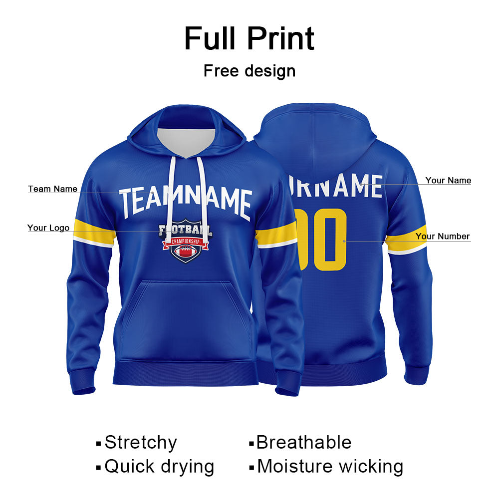 Custom Sweatshirt Hoodie For Men Women Girl Boy Print Your Logo Name Number Royal&Yellow&White enthsush