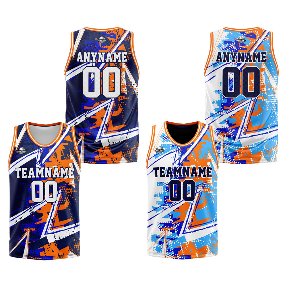 Custom Reversible Basketball Suit for Adults and Kids Personalized Jersey Royal&Orange enthsush