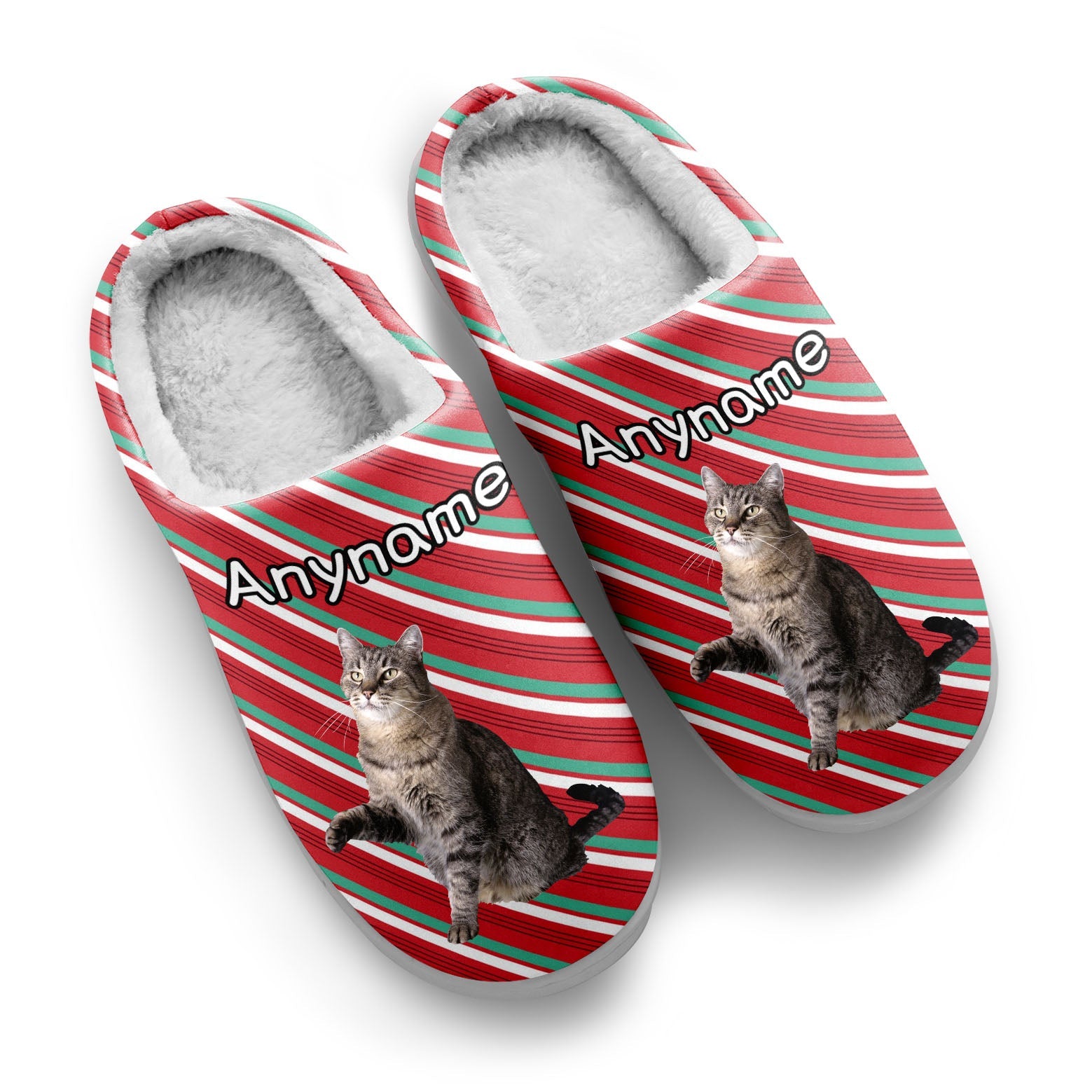 Custom Your Own Personalized Cotton Slippers for Dog Cat Lover Add Any Text Photoes Red&Green&White Christmas enthsush