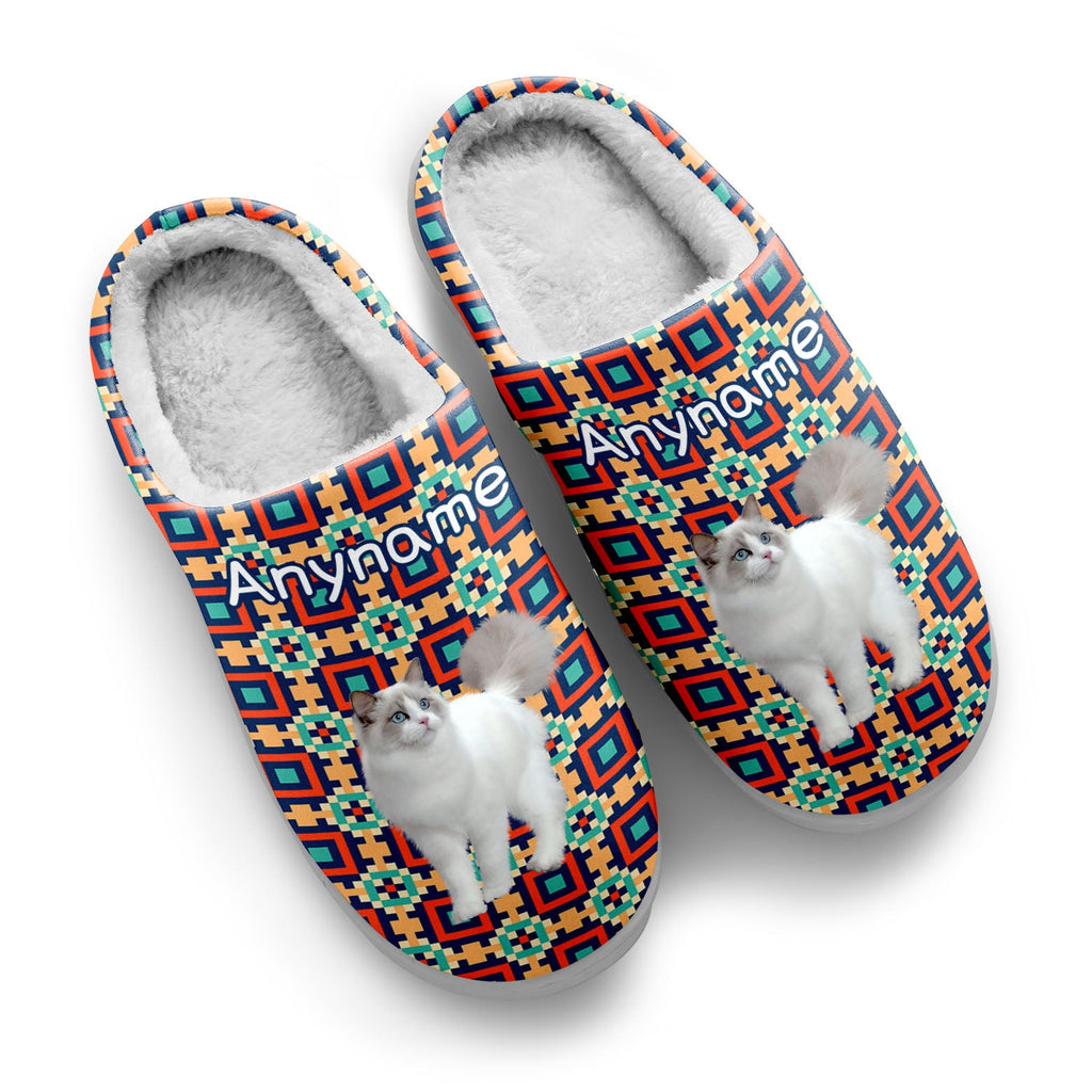 Custom Your Own Personalized Cotton Slippers for Dog Cat Lover Add Any Text Photoes Red&Navy Lattice enthsush