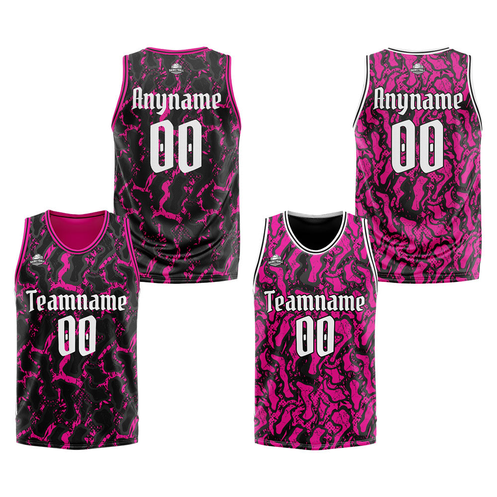 Custom Reversible Basketball Suit for Adults and Kids Personalized Jersey Black&Pink enthsush