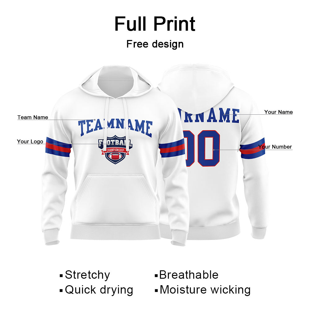 Custom Sweatshirt Hoodie For Men Women Girl Boy Print Your Logo Name Number White&Royal&Red enthsush