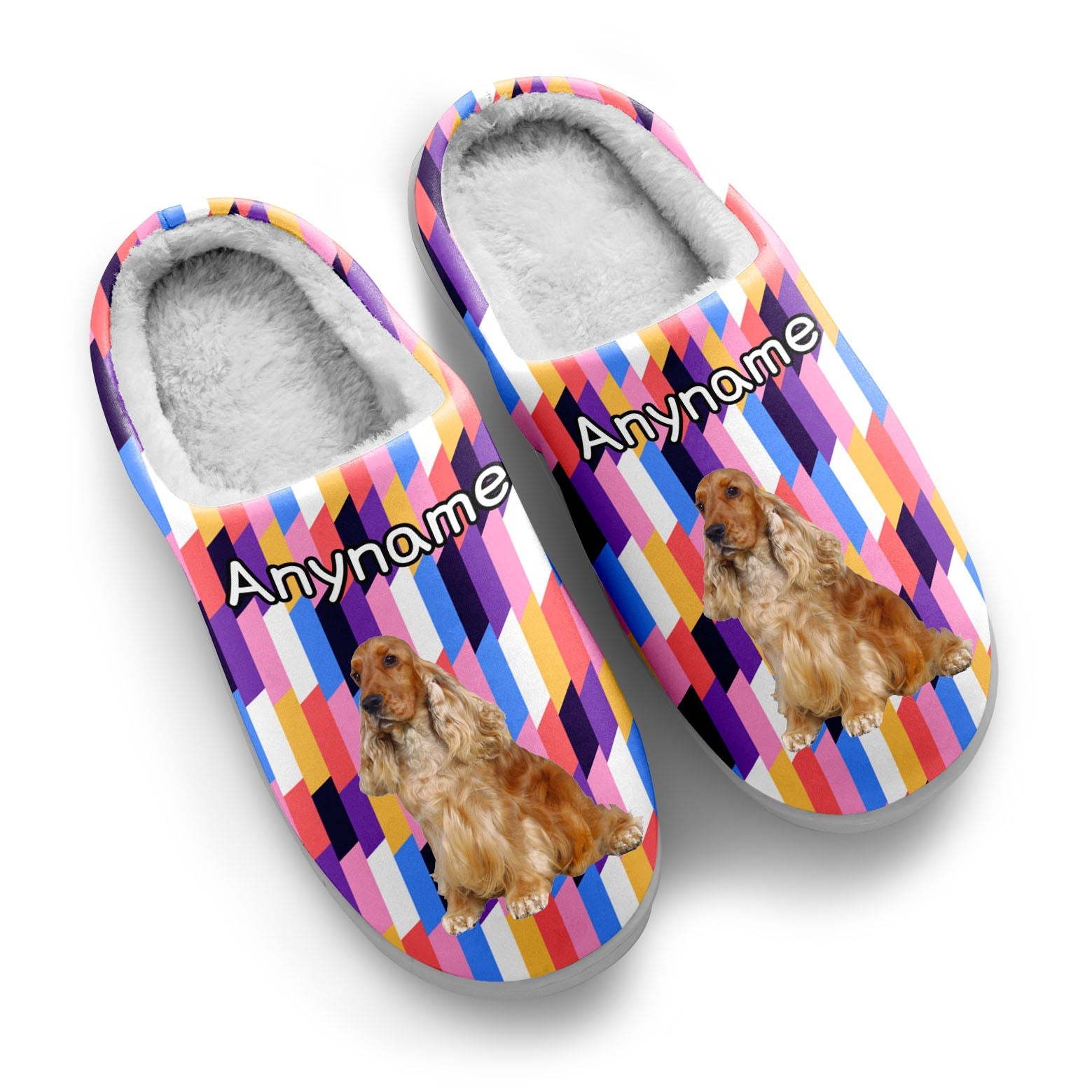 Custom Your Own Personalized Cotton Slippers for Dog Cat Lover Add Any Text Photoes Pink&Purple enthsush