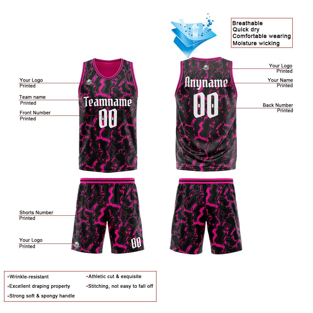 Custom Reversible Basketball Suit for Adults and Kids Personalized Jersey Black&Pink enthsush