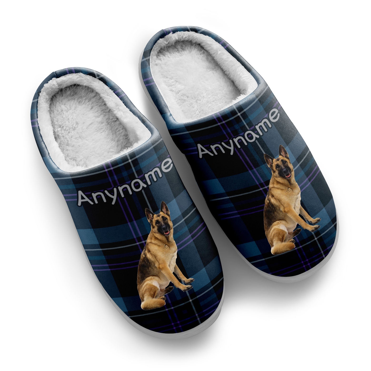 Custom Your Own Personalized Cotton Slippers for Dog Cat Lover Add Any Text Photoes Navy Tartan enthsush