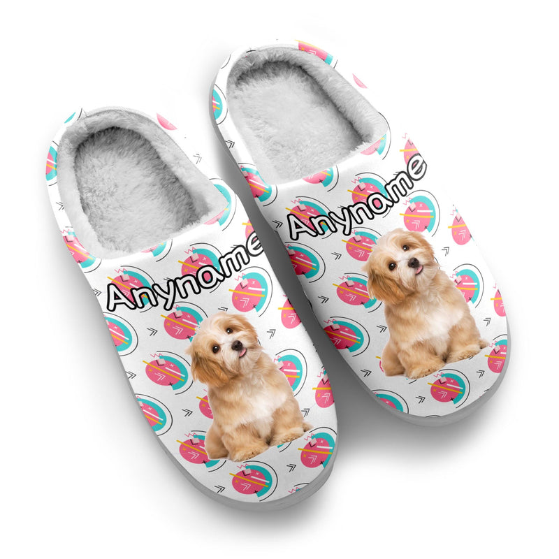Custom Your Own Personalized Cotton Slippers for Dog Cat Lover Add Any Text Photoes White&Pink&Teal