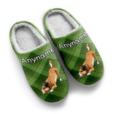 Custom Your Own Personalized Cotton Slippers for Dog Cat Lover Add Any Text Photoes Green Tartan