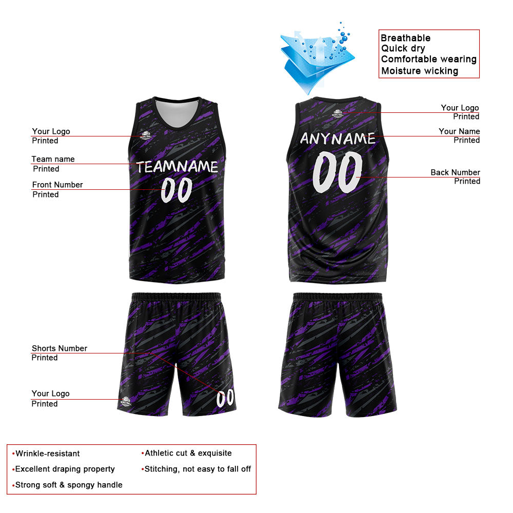Custom Reversible Basketball Suit for Adults and Kids Personalized Jersey Damage-Purple enthsush