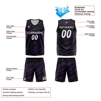 Custom Reversible Basketball Suit for Adults and Kids Personalized Jersey Damage-Purple enthsush