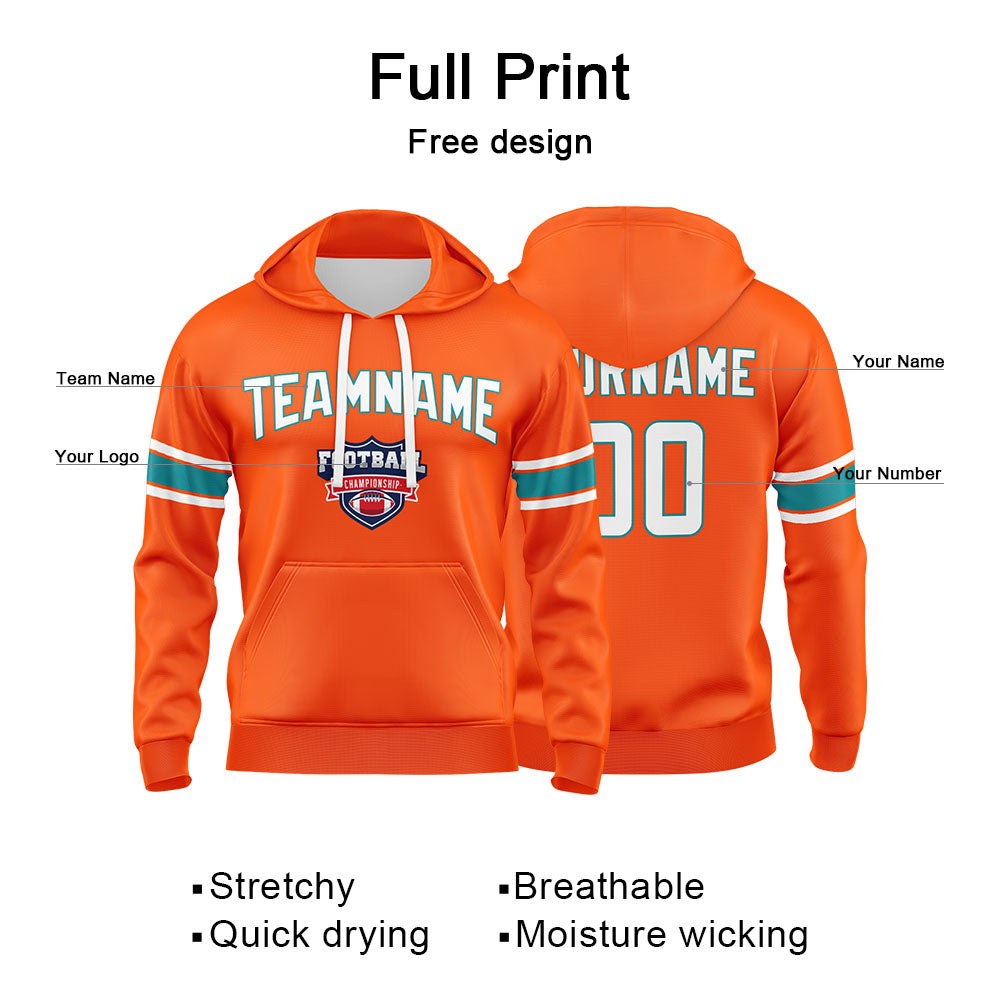 Custom Sweatshirt Hoodie For Men Women Girl Boy Print Your Logo Name Number Orange&Aqua&White enthsush