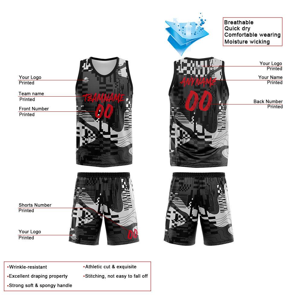 Custom Reversible Basketball Suit for Adults and Kids Personalized Jersey Black&Gray enthsush