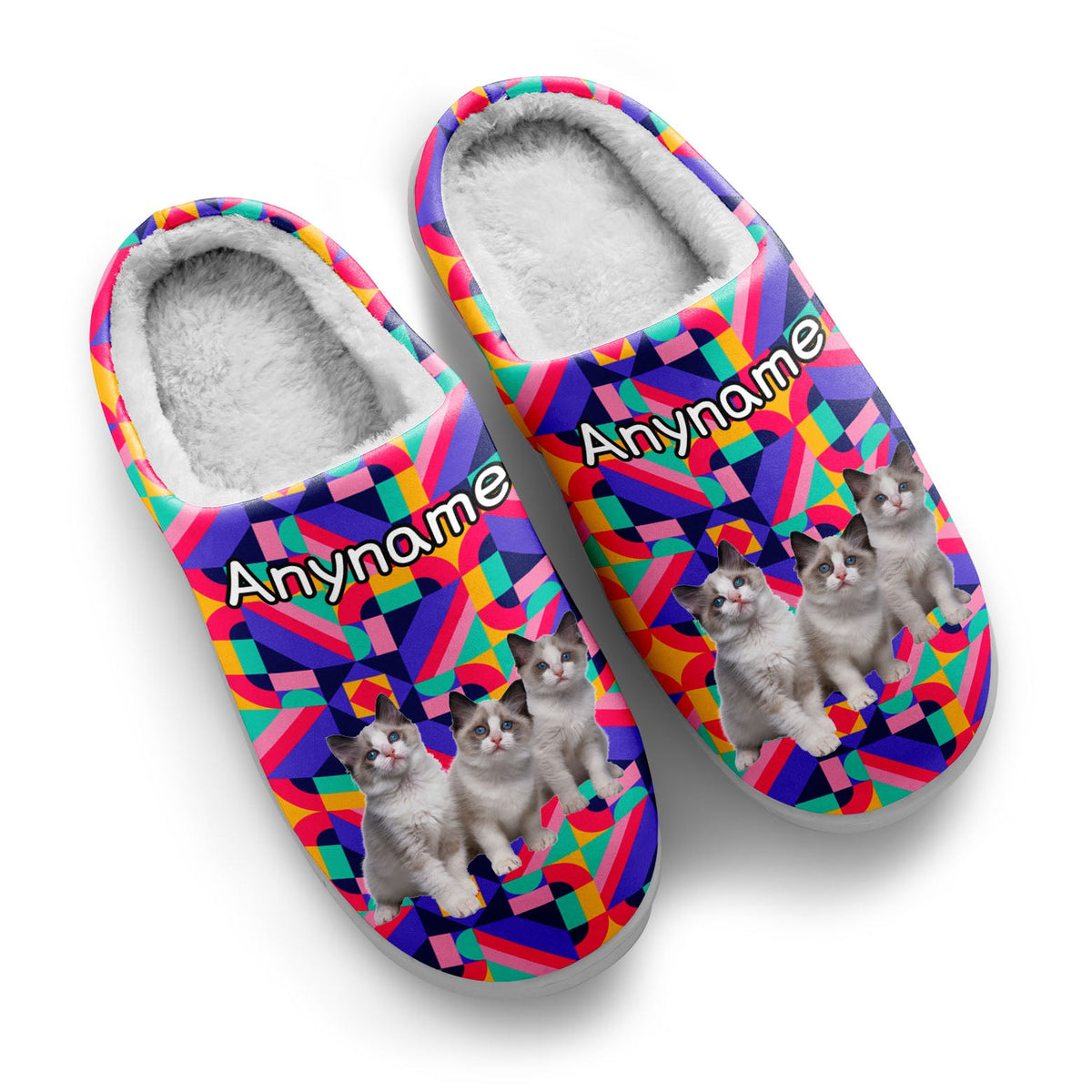 Custom Your Own Personalized Cotton Slippers for Dog Cat Lover Add Any Text Photoes Purple&Pink enthsush