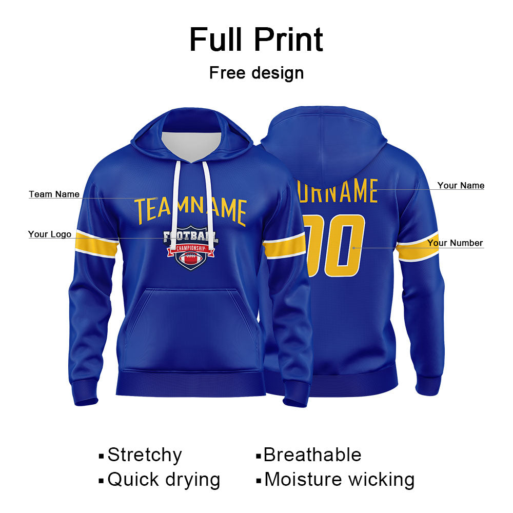Custom Sweatshirt Hoodie For Men Women Girl Boy Print Your Logo Name Number Royal&Yellow&White enthsush