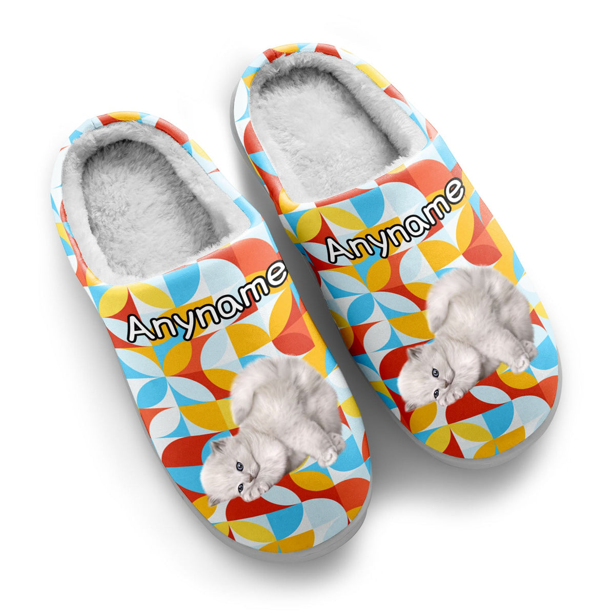 Custom Your Own Personalized Cotton Slippers for Dog Cat Lover Add Any Text Photoes Light Blue&Orange enthsush