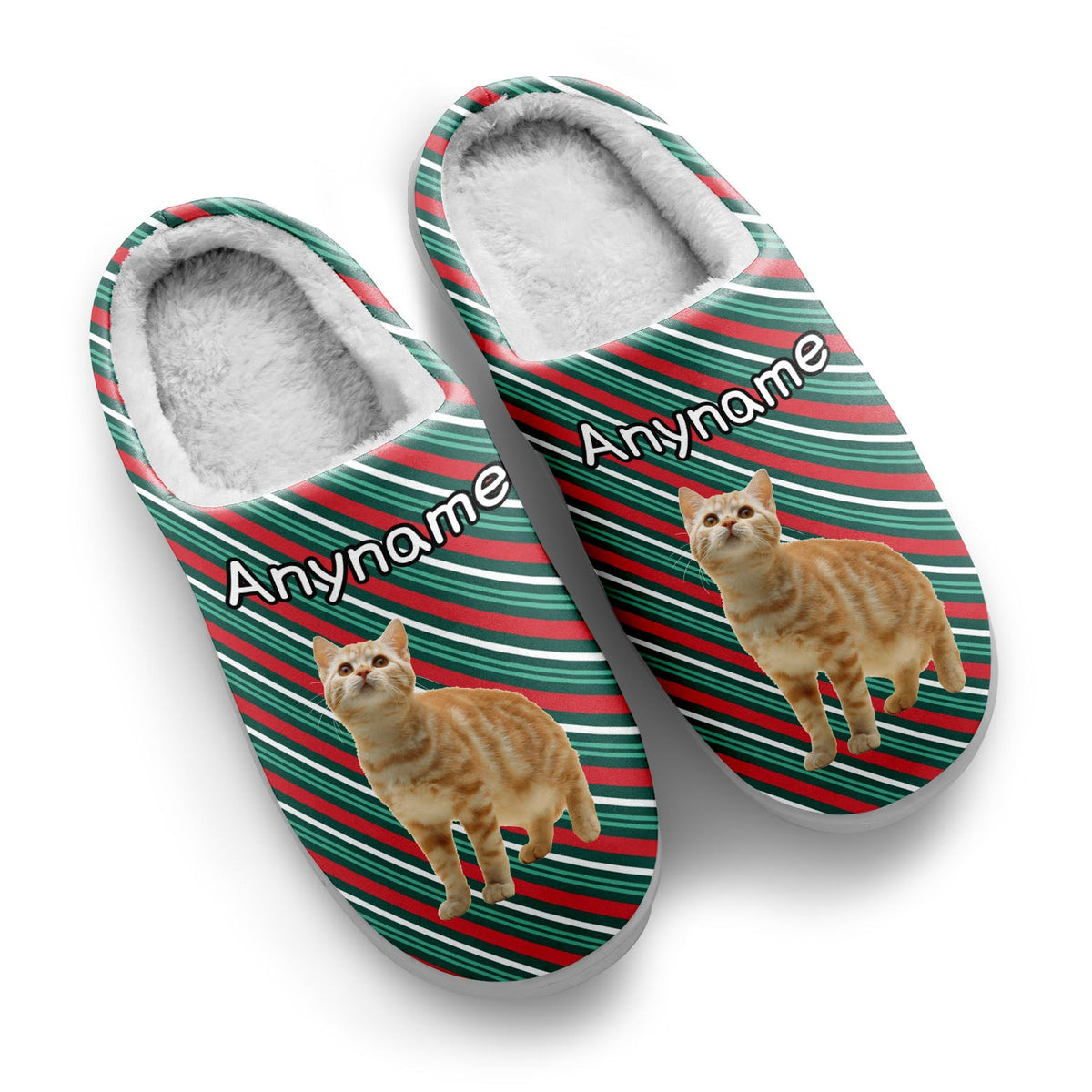Custom Your Own Personalized Cotton Slippers for Dog Cat Lover Add Any Text Photoes Red&Green&White Christmas enthsush