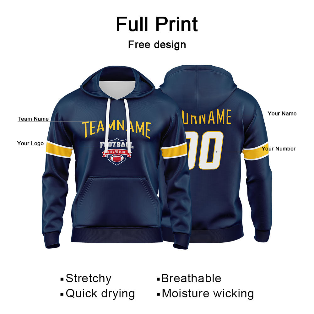 Custom Sweatshirt Hoodie For Men Women Girl Boy Print Your Logo Name Number Navy&Yellow&White enthsush