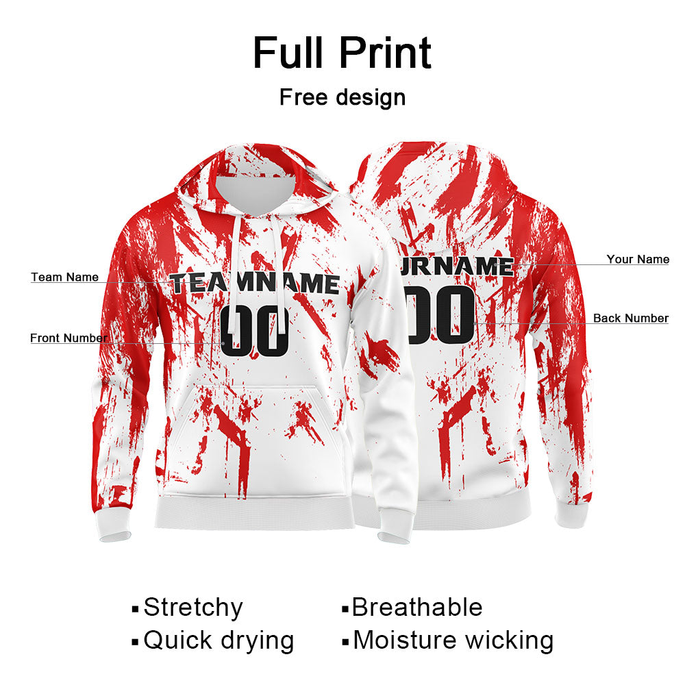 Custom White&Red&Black 3D Pattern Design Bomber Full-Snap Varsity  Hoodie enthsush