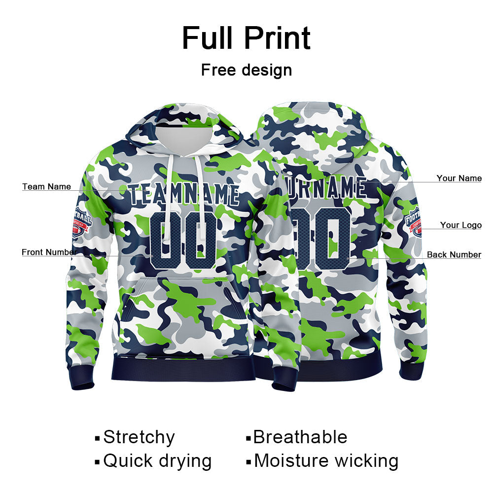 Custom Sweatshirt Hoodie For Men Women Girl Boy Print Your Logo Name Number Neon Green&Navy enthsush