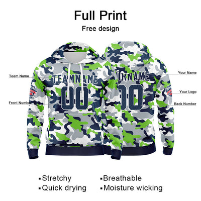 Custom Sweatshirt Hoodie For Men Women Girl Boy Print Your Logo Name Number Neon Green&Navy enthsush